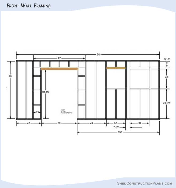10x20 Saltbox Shed Plans Blueprints 08 Front Wall Framing