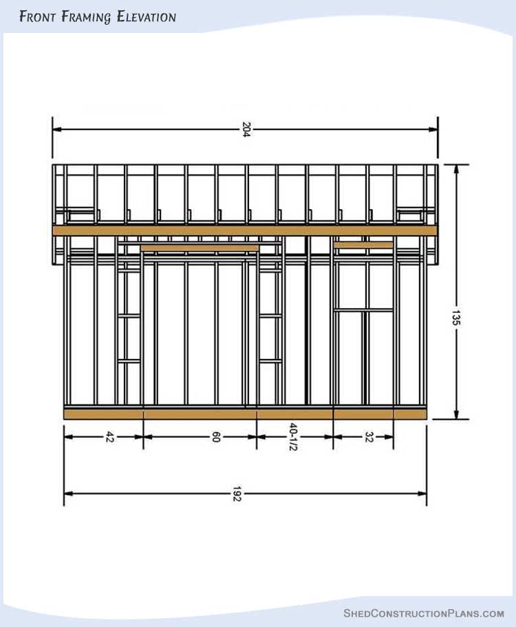 12x16 Saltbox Shed Plans Blueprints 04 Front Framing Elevation