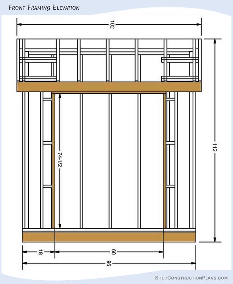 4x8 Lean To Shed Plans Blueprints 04 Front Framing Elevation
