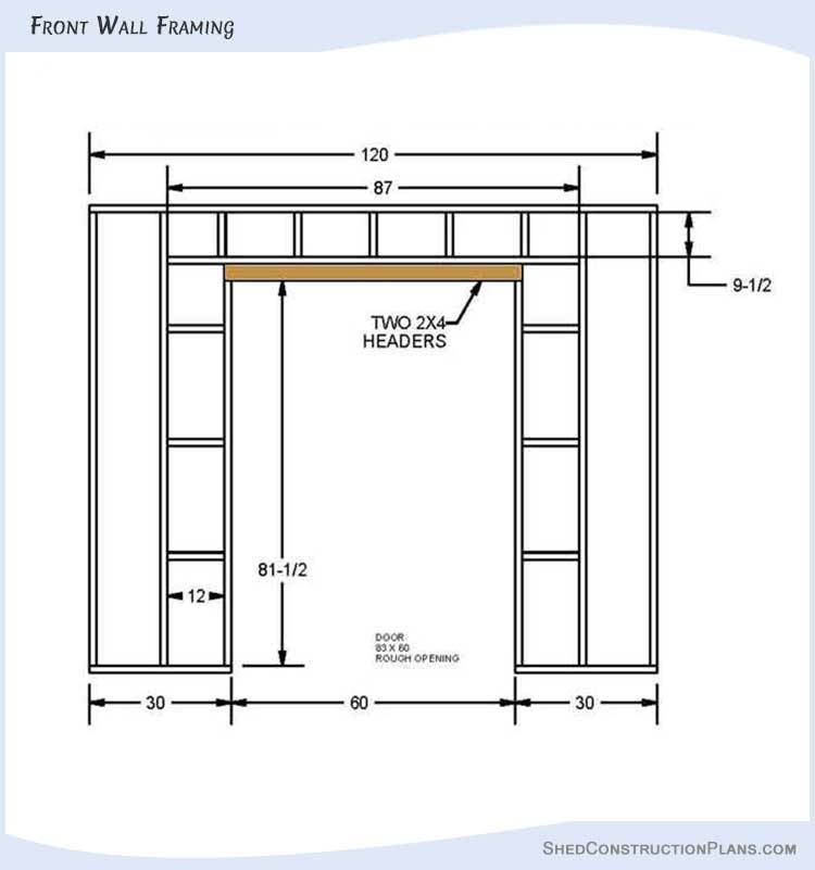 6x10 Saltbox Shed Plans Blueprints 08 Front Wall Framing