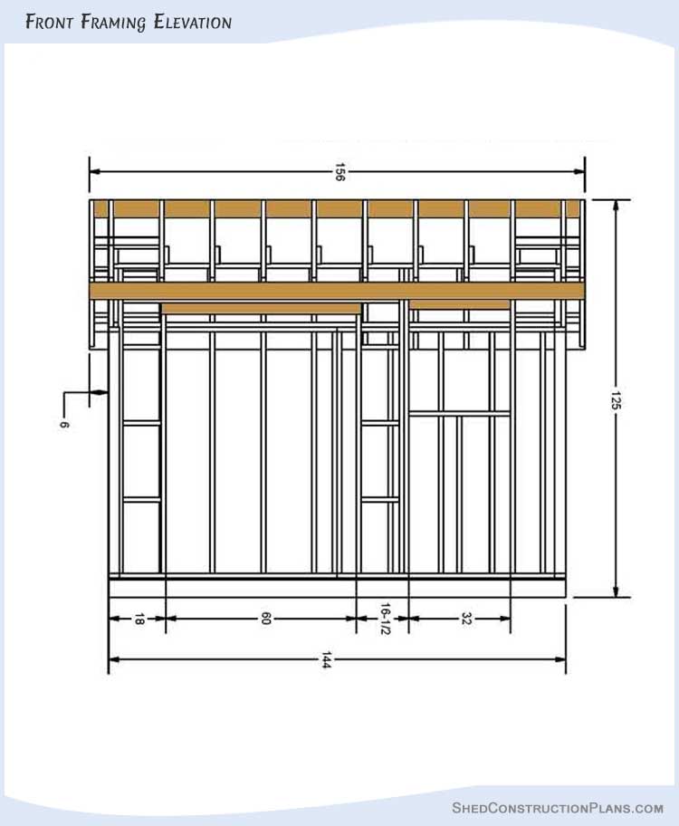 6x12 Saltbox Shed Plans Blueprints 04 Front Framing Elevation