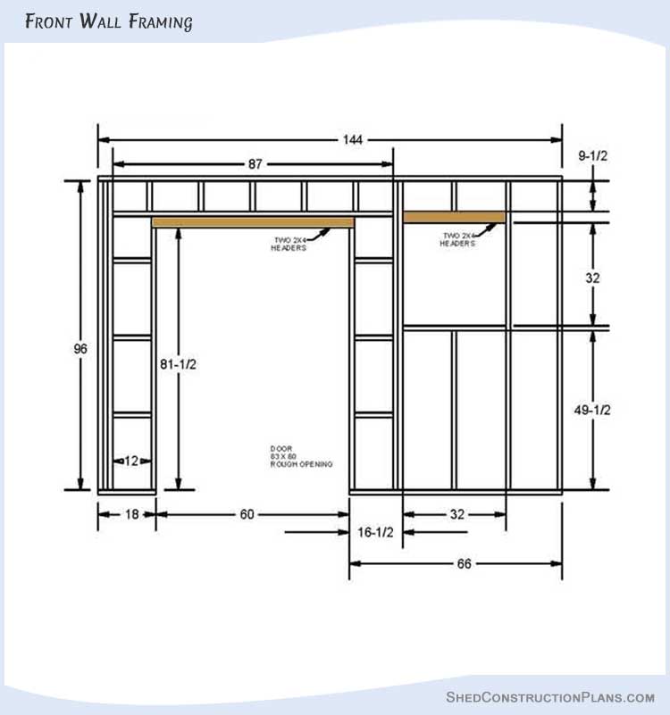 6x12 Saltbox Shed Plans Blueprints 08 Front Wall Framing