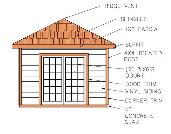 8x12 Hip Roof Shed Plans 01 Front Elevation