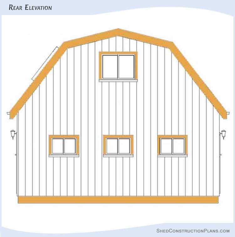 Gambrel Barn Shed Plans Blueprints 24x32 04 Rear Elevations