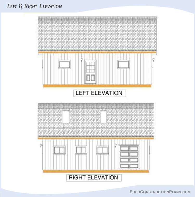 Gambrel Barn Shed Plans Blueprints 24x32 05 Left Right Elevations