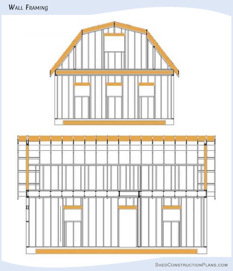 Gambrel Barn Shed Plans Blueprints 24x32 07 Front Side Wall Framing