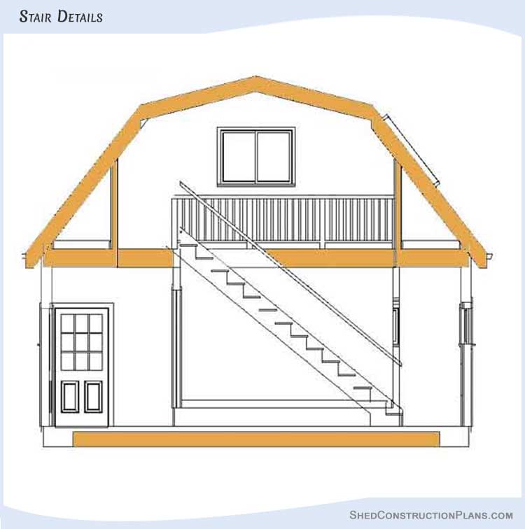Gambrel Barn Shed Plans Blueprints 24x32 11 Stair Details