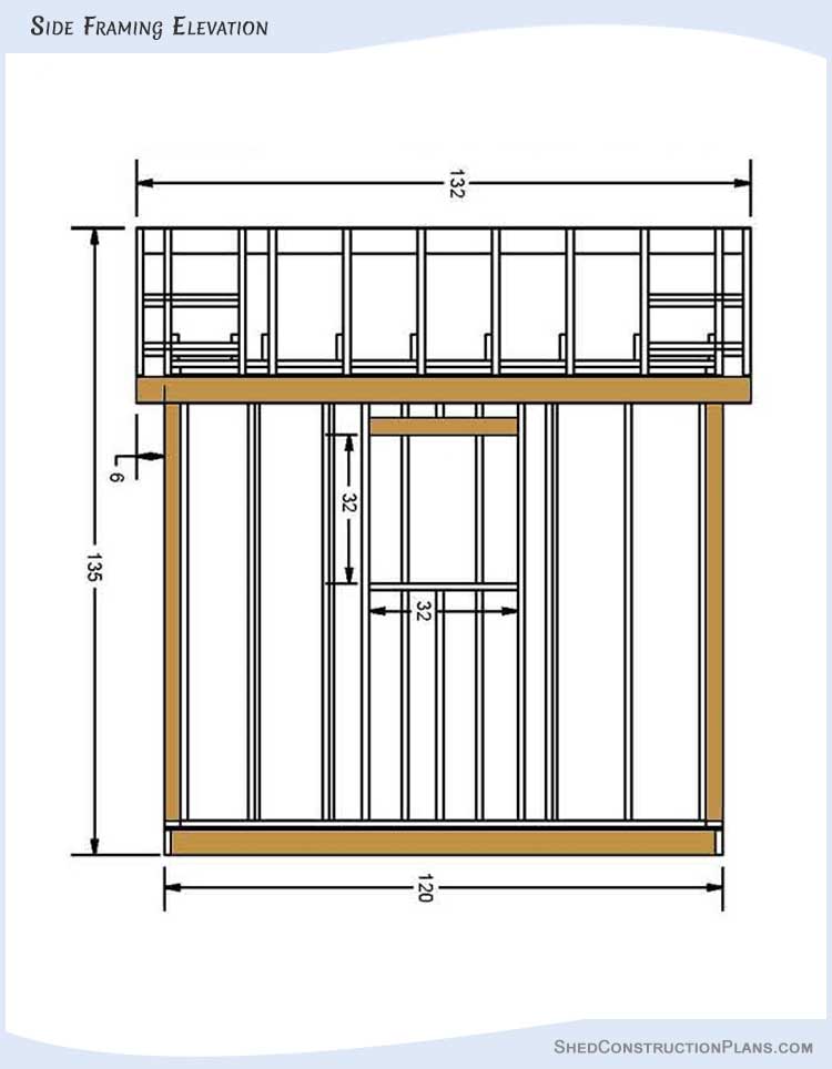 10x10 Gable Shed Plans Blueprints 05 Side Framing Elevation