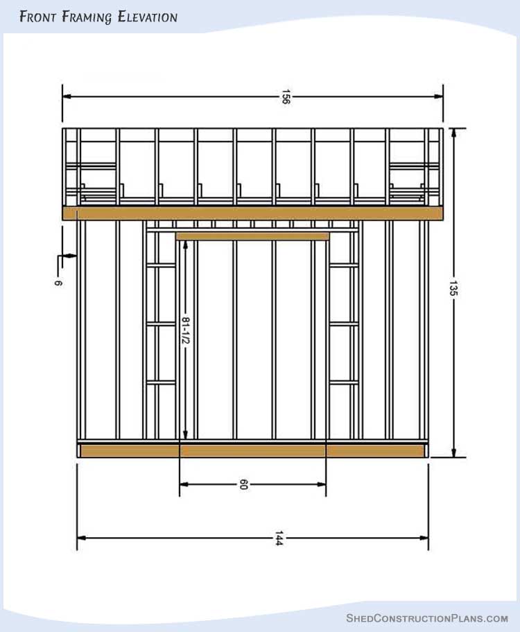 10x12 Gable Roof Shed Plans Blueprints 04 Front Framing Elevation