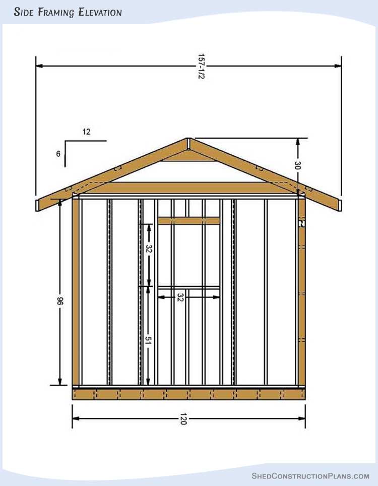 10x12 Gable Roof Shed Plans Blueprints 05 Side Framing Elevation
