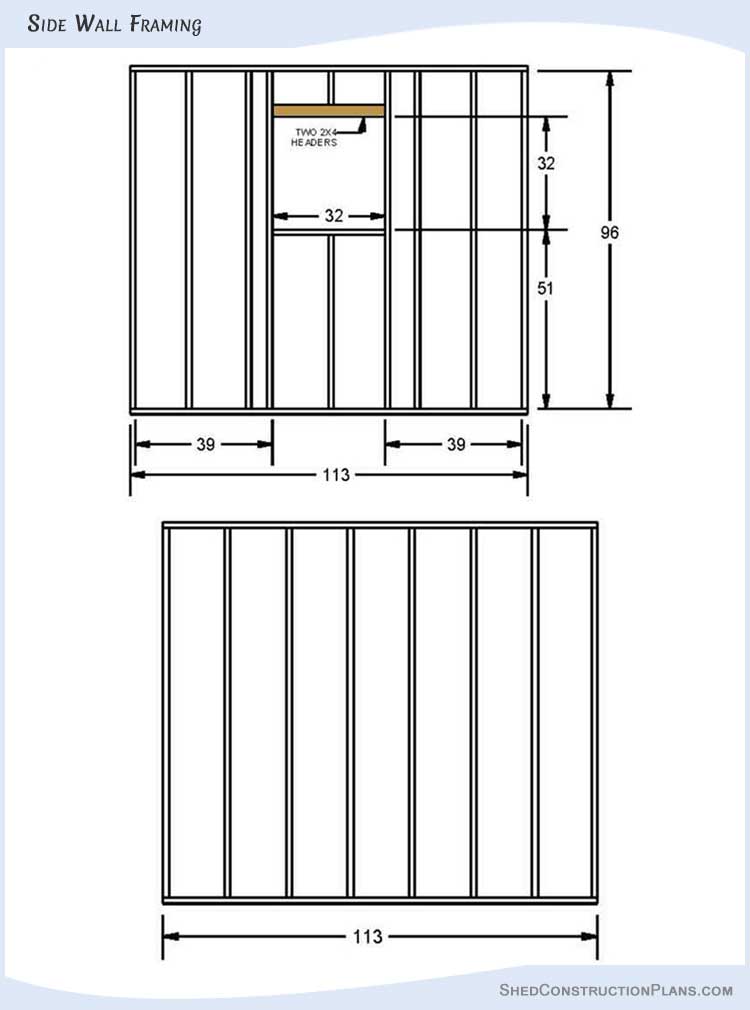 10x12 Gable Roof Shed Plans Blueprints 09 Side Wall Framing