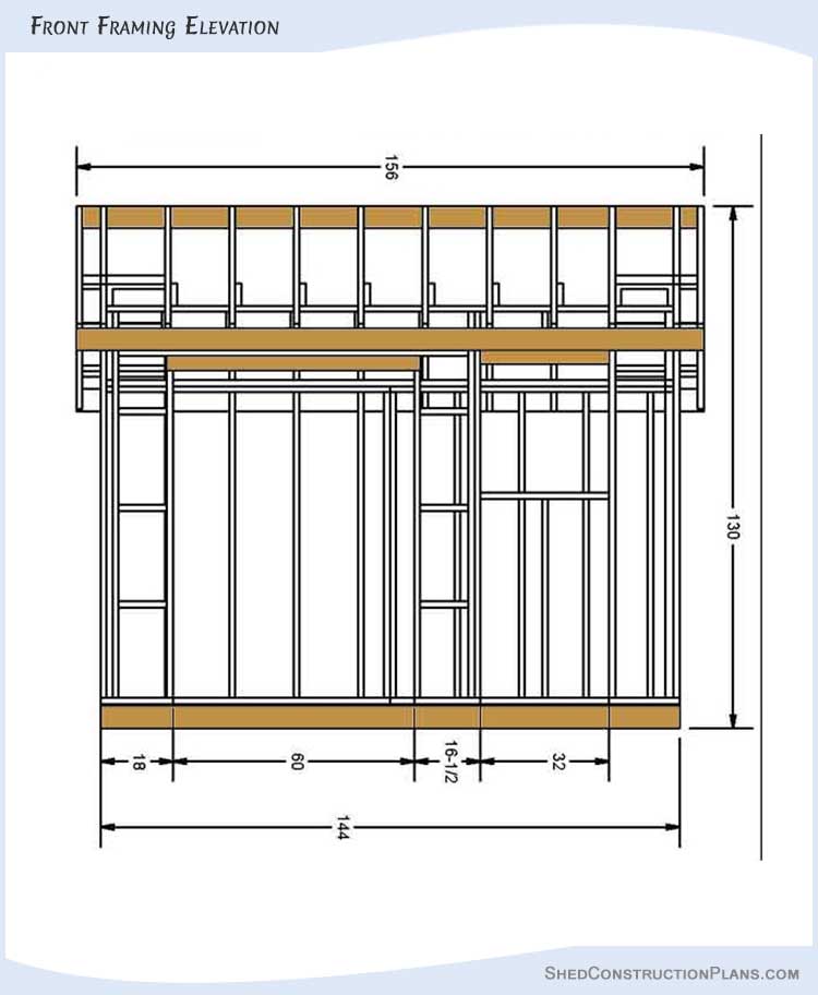 10x12 Saltbox Shed Plans Blueprints 04 Front Framing Elevation