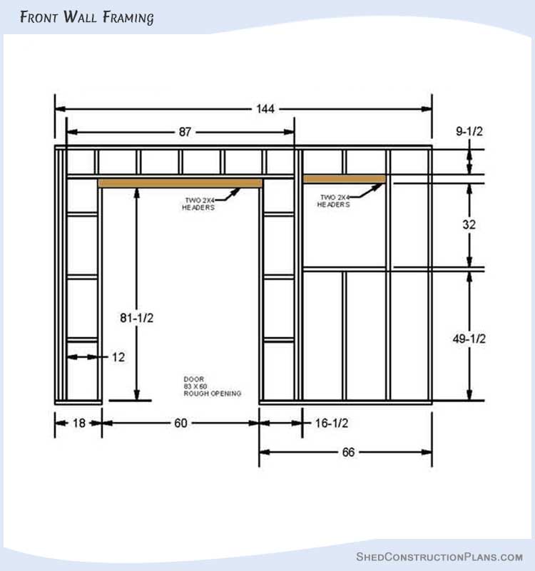 10x12 Saltbox Shed Plans Blueprints 08 Front Wall Framing