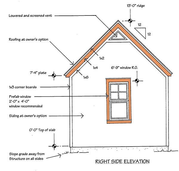 10x12 Storage Shed Building Plans 03 Right Elevation