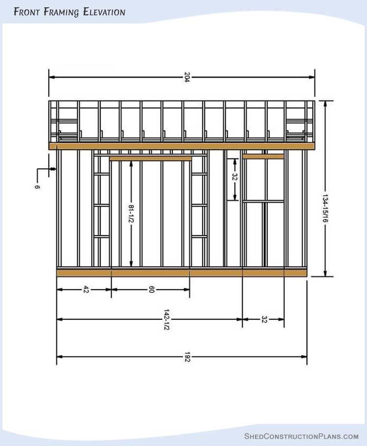 10x16 Gable Shed Plans Blueprints 04 Front Framing Elevation