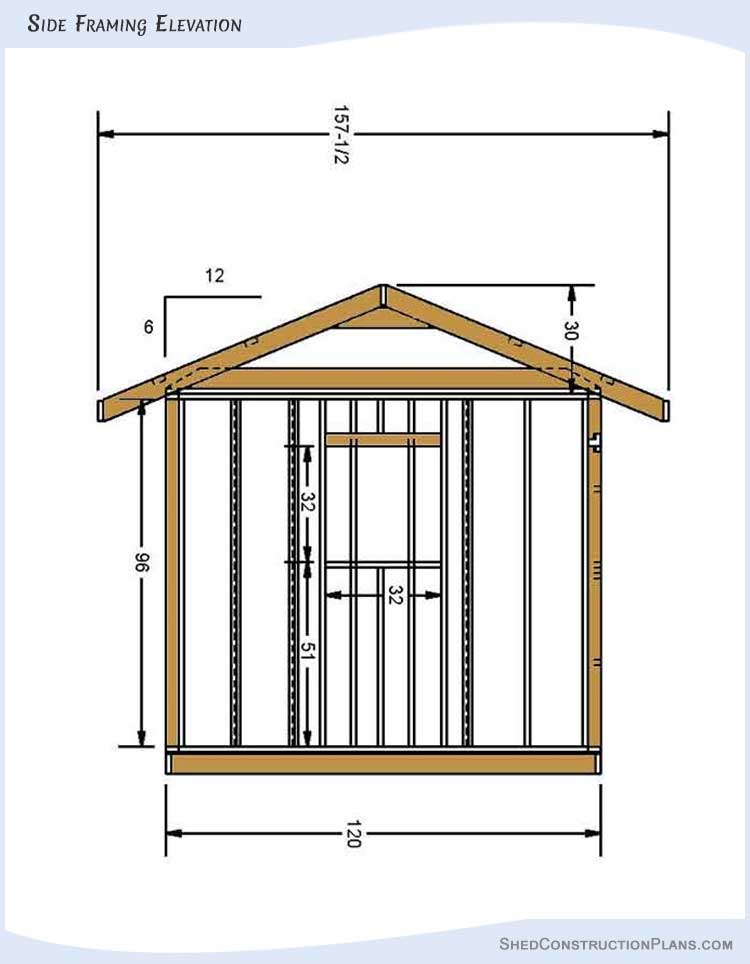 10x16 Gable Shed Plans Blueprints 05 Side Framing Elevation