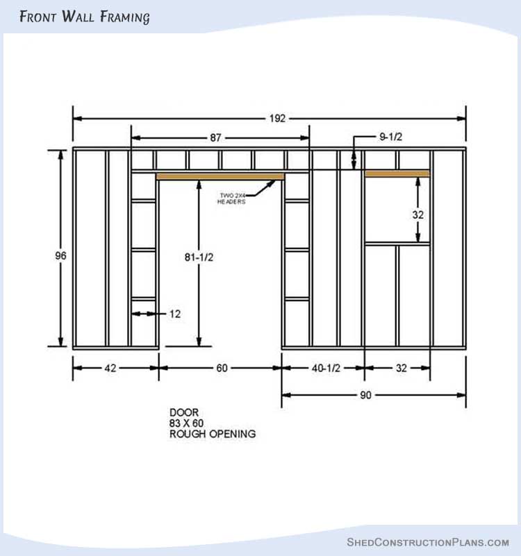 10x16 Gable Shed Plans Blueprints 08 Front Wall Framing