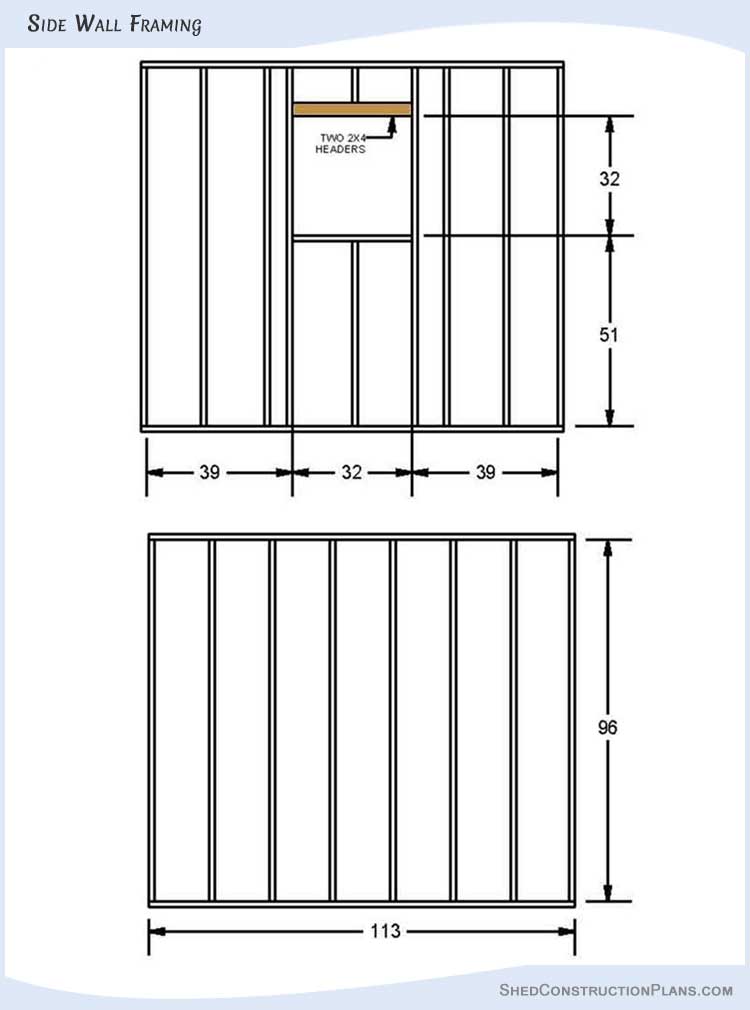 10x16 Gable Shed Plans Blueprints 09 Side Wall Framing