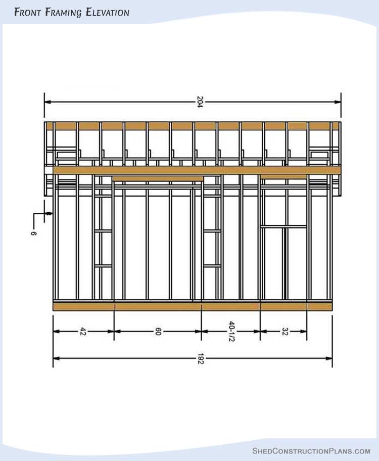 10x16 Saltbox Shed Plans Blueprints 04 Front Framing Elevation