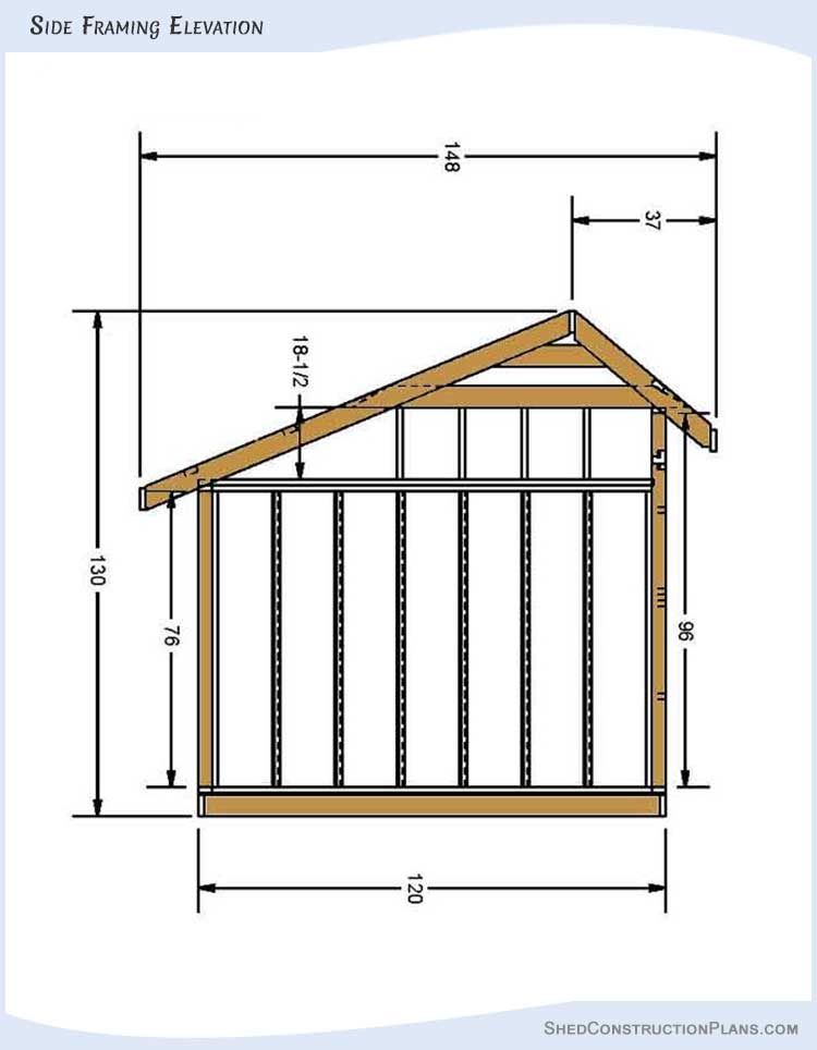10x16 Saltbox Shed Plans Blueprints 05 Side Framing Elevation