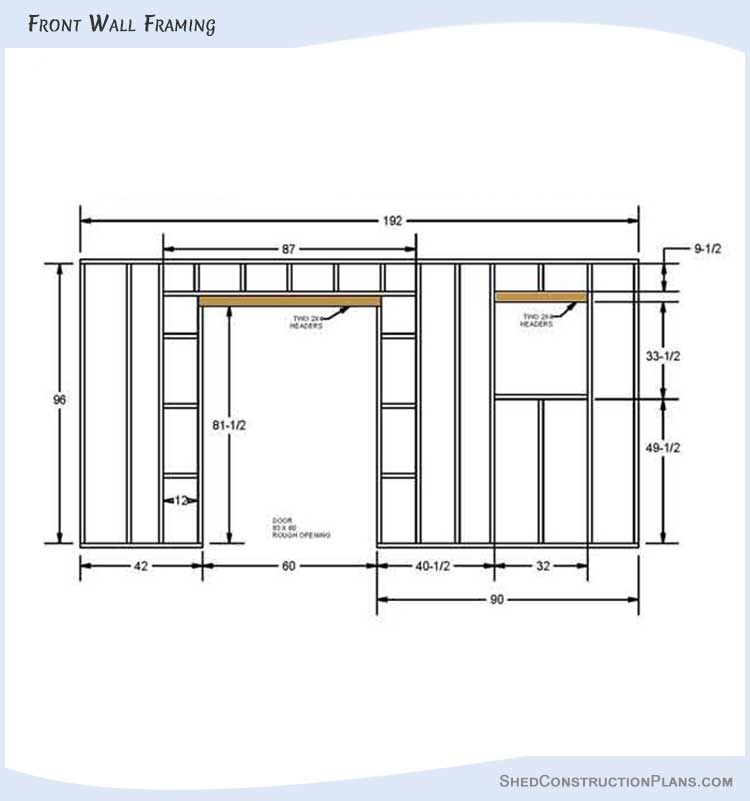 10x16 Saltbox Shed Plans Blueprints 08 Front Wall Framing