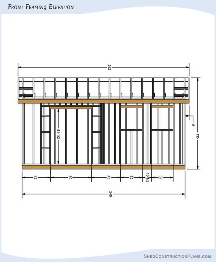 10x20 Gable Shed Plans Blueprints 04 Front Framing Elevation