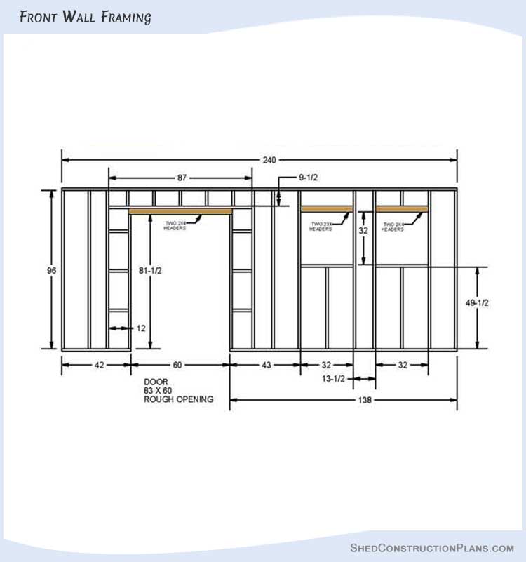 10x20 Gable Shed Plans Blueprints 08 Front Wall Framing