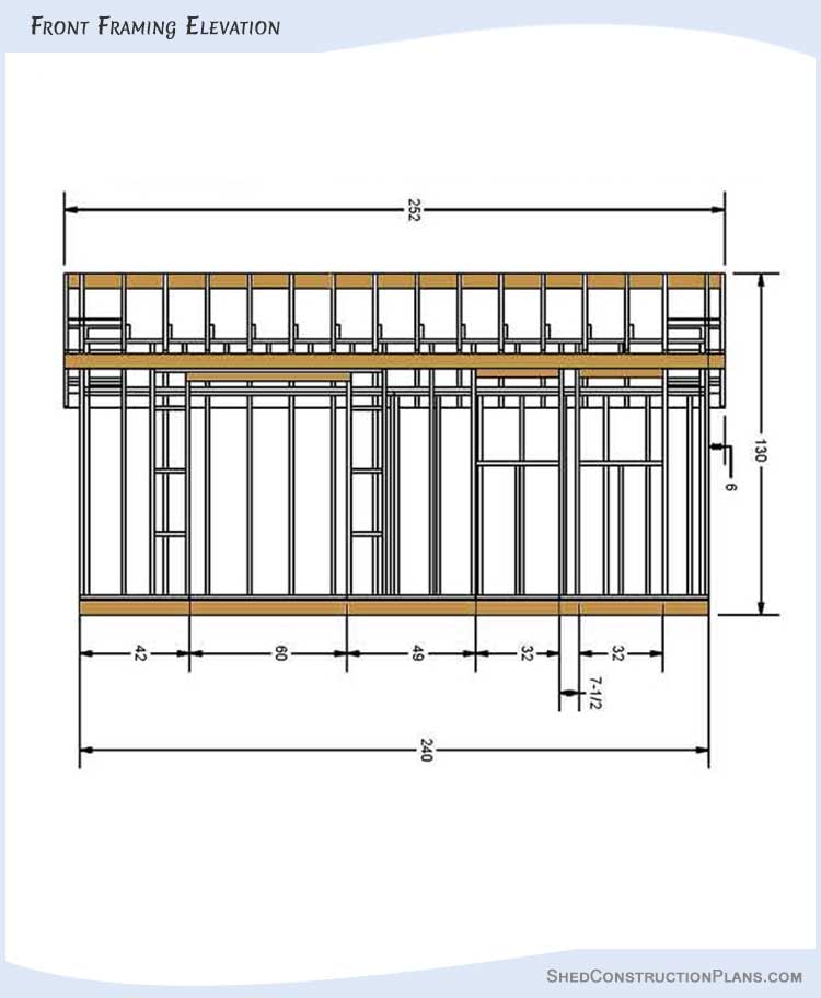 10x20 Saltbox Shed Plans Blueprints 04 Front Framing Elevation