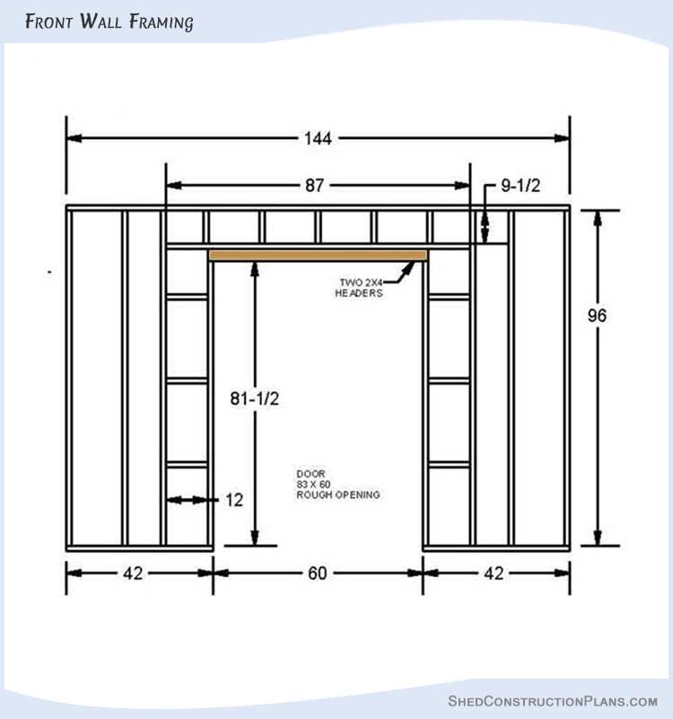 12x12 Gable Shed Plans Blueprints 08 Front Wall Framing