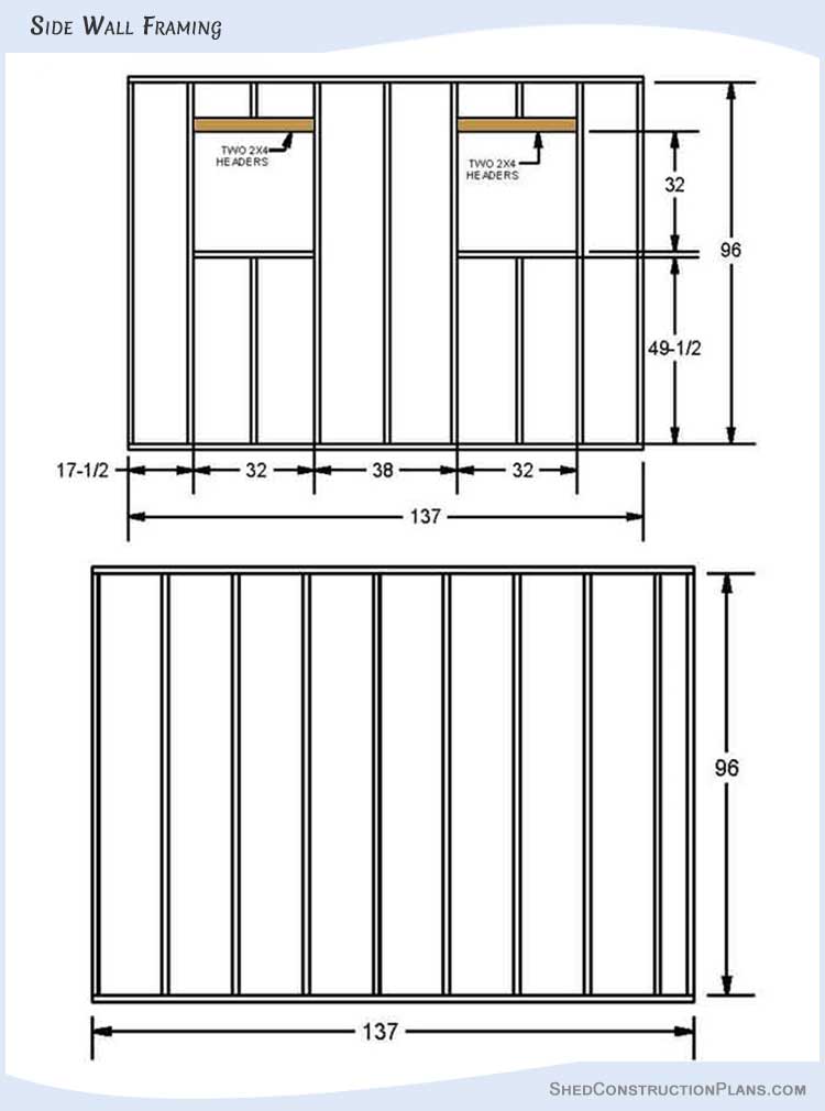 12x12 Gable Shed Plans Blueprints 09 Side Wall Framing