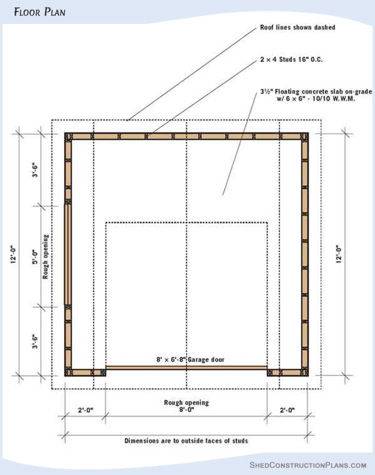 12x12 Gambrel Barn Storage Shed Plans Blueprints 02 Floor Framing Plan