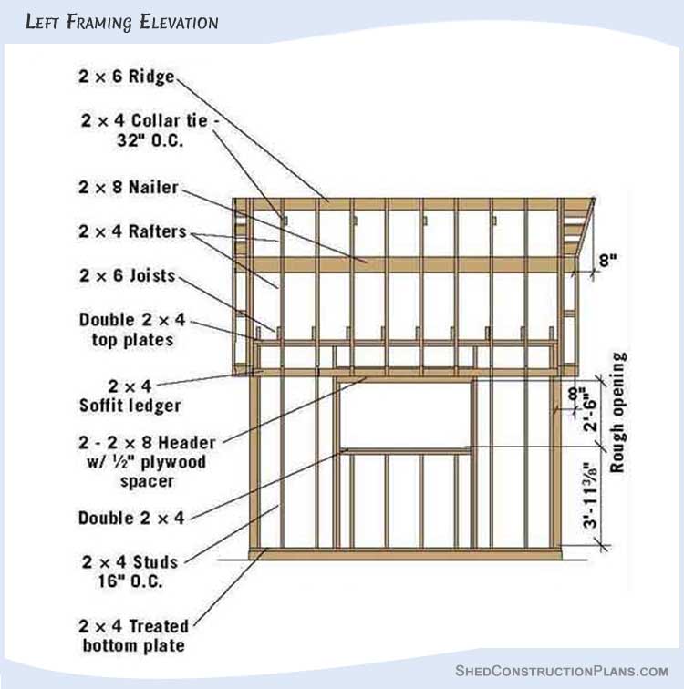 12x12 Gambrel Barn Storage Shed Plans Blueprints 04 Left Wall Framing