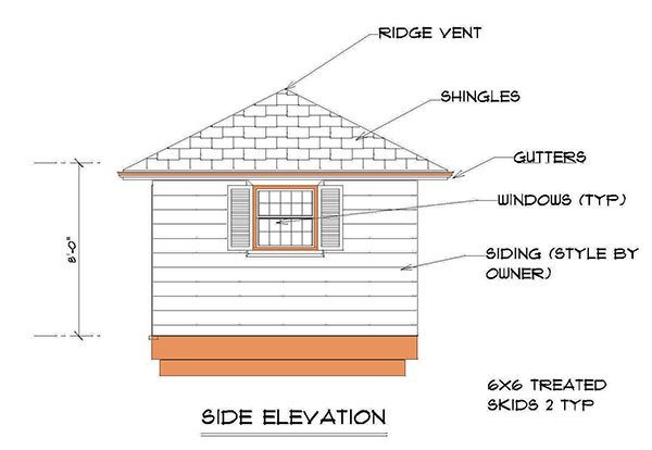 12x12 Hip Roof Shed Plans 02 Side Elevation