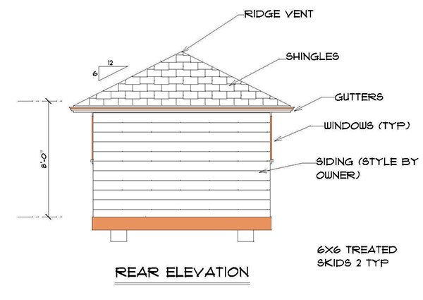12x12 Hip Roof Shed Plans 04 Rear Elevation