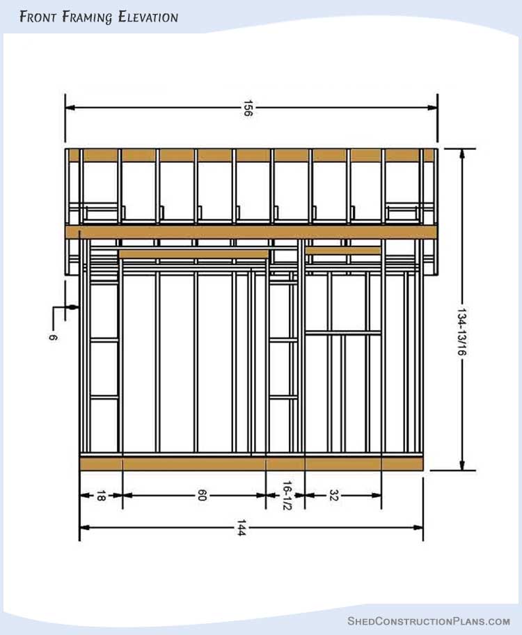 12x12 Saltbox Shed Plans Blueprints 04 Front Framing Elevation
