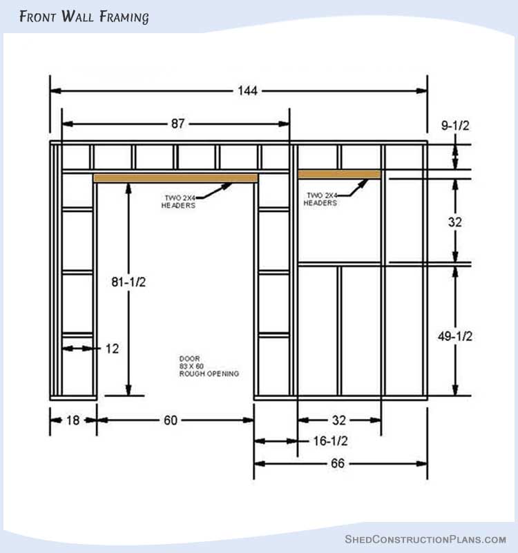 12x12 Saltbox Shed Plans Blueprints 08 Front Wall Framing