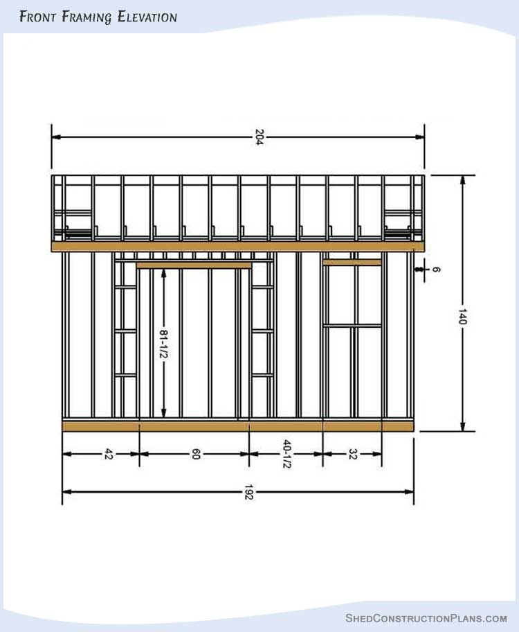 12x16 Gable Shed Plans Blueprints 04 Front Framing Elevation