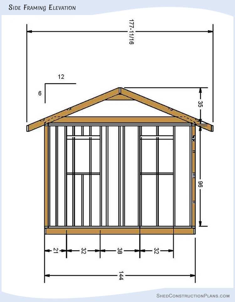 12x16 Gable Shed Plans Blueprints 05 Side Framing Elevation