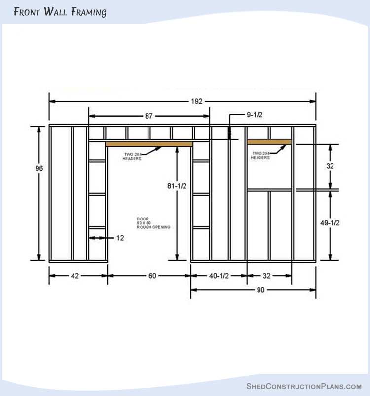 12x16 Gable Shed Plans Blueprints 08 Front Wall Framing