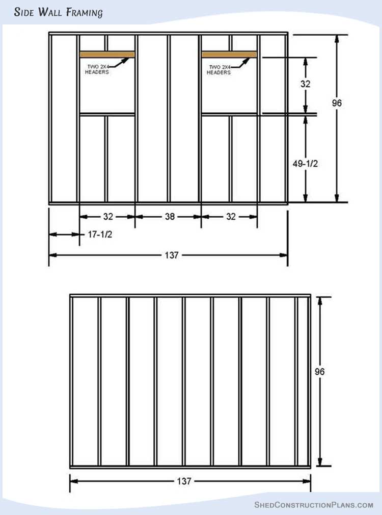 12x16 Gable Shed Plans Blueprints 09 Side Wall Framing