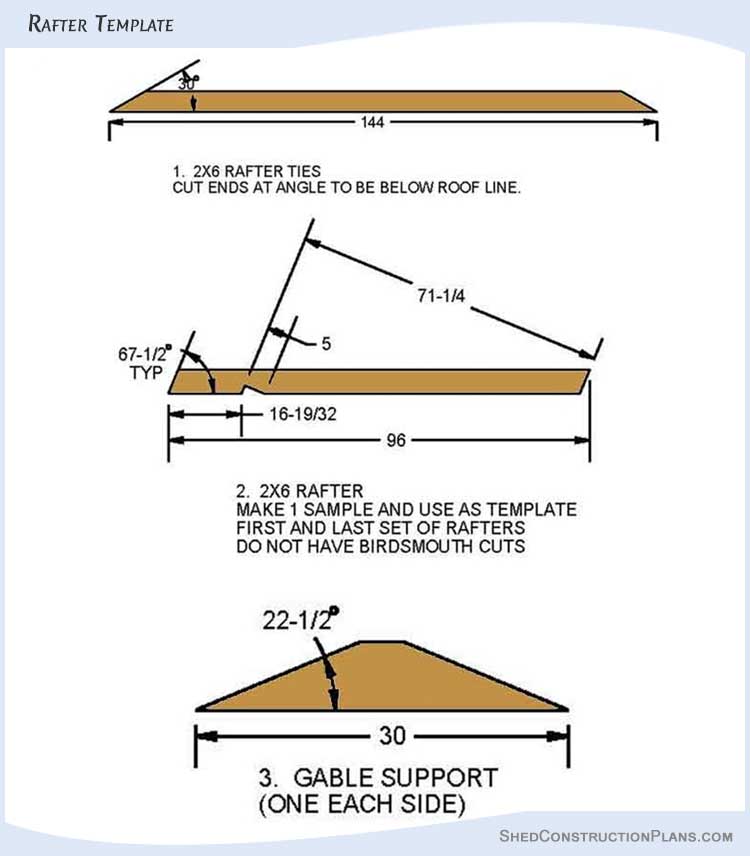 12x16 Gable Shed Plans Blueprints 13 Rafter Template