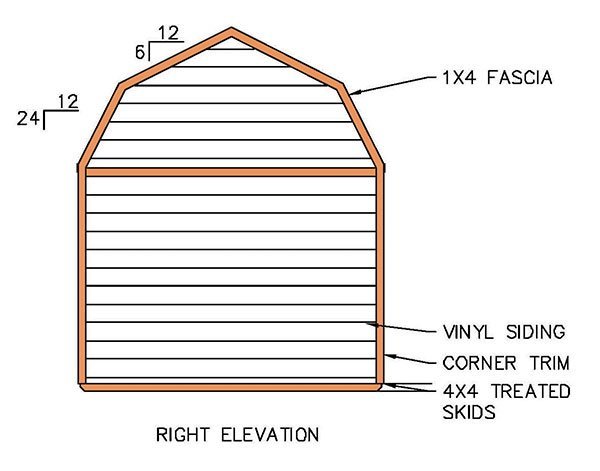 12x16 Gambrel Shed Plans 02 Right Elevation