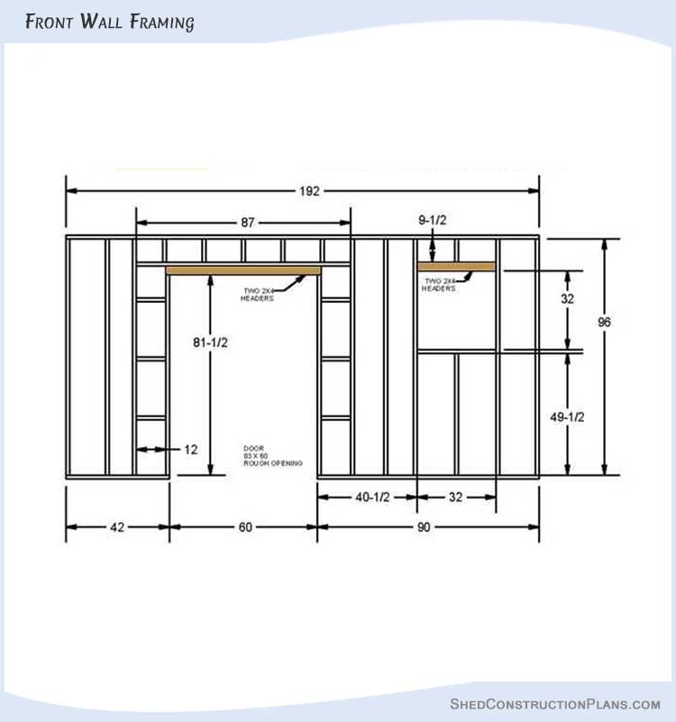 12x16 Saltbox Shed Plans Blueprints 08 Front Wall Framing