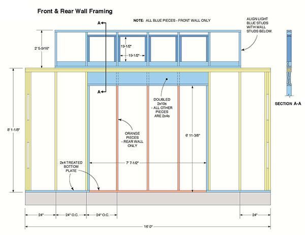 12x16 Storage Shed Plans 04 Front Rear Wall Frame