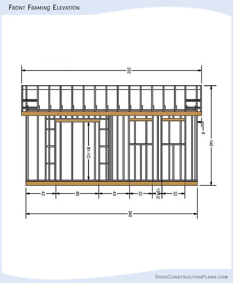 12x20 Gable Shed Plans Blueprints 04 Front Framing Elevation