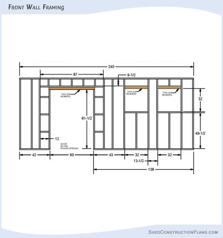 12x20 Gable Shed Plans Blueprints 08 Front Wall Framing