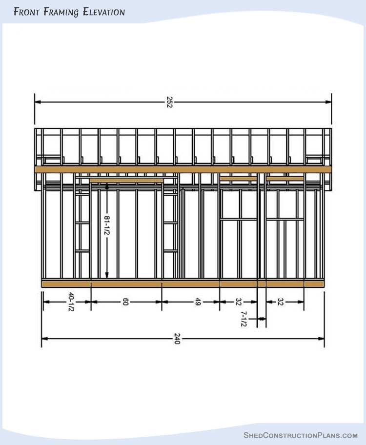 12x20 Saltbox Shed Plans Blueprints 04 Front Framing Elevation