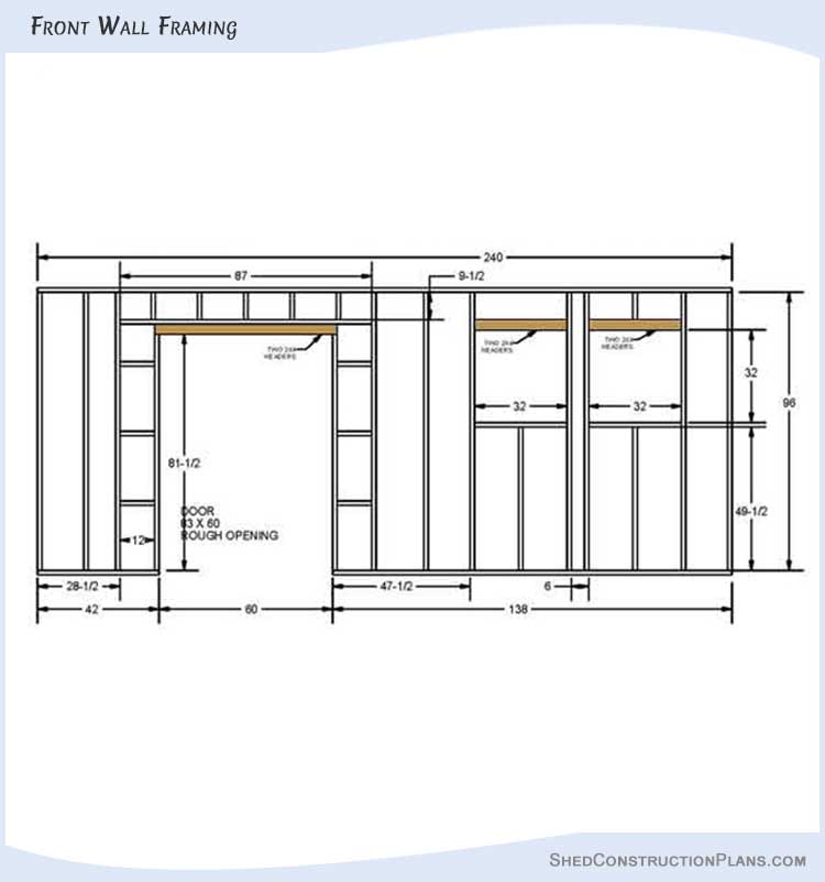 12x20 Saltbox Shed Plans Blueprints 08 Front Wall Framing