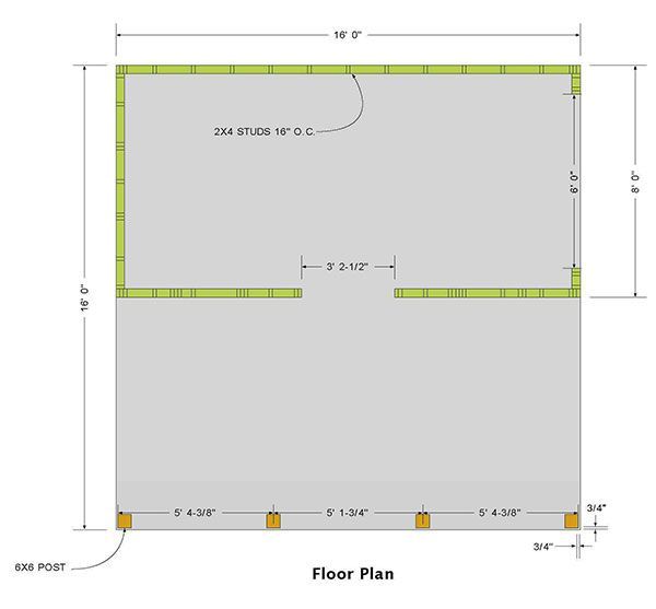 16x16 Shed Plans 03 Floor Plan
