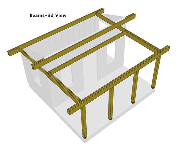 16x16 Shed Plans 12 Beams 3D View